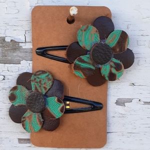 Flower Hairclips. Handmade Cowhide & Leath…